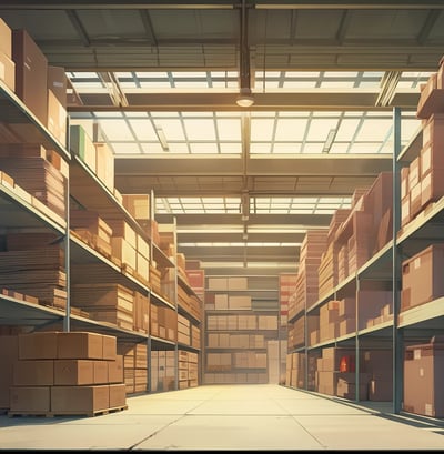 a warehouse with inventory on shelves