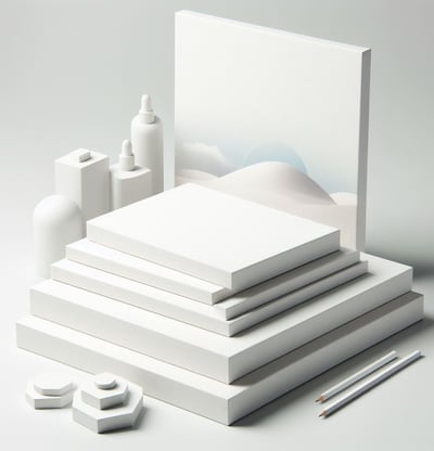 a stack of white boxes with pencils and pencils