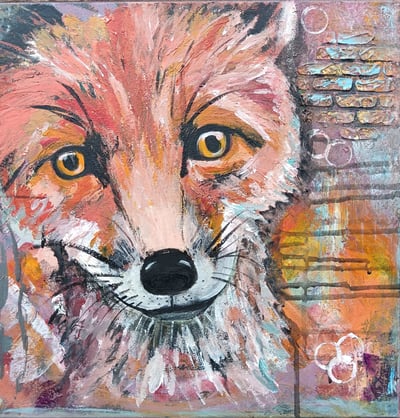 a painting of a fox cub