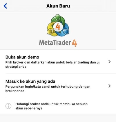 Masuk ke akun mt4 yang tersedia
