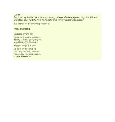 dalit traditional tagalog poem