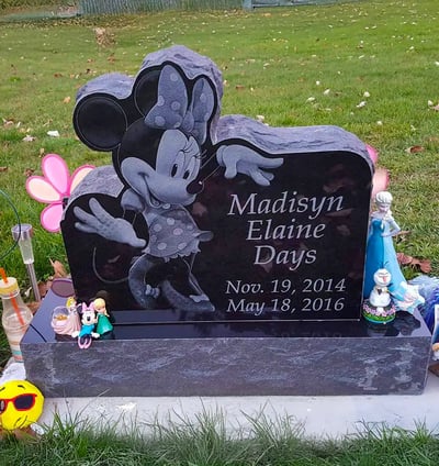 custom headstone in jet black granite installed in Kendallville, IN