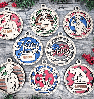 a bunch of ornaments and decorations on a wooden table