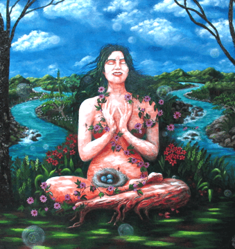 woman sitting under trees