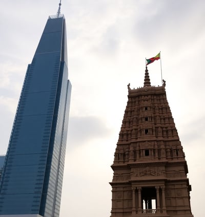 ancient temples existing next to skyscrapers