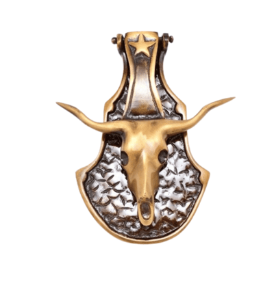 a bull head with a long horn and a long horn