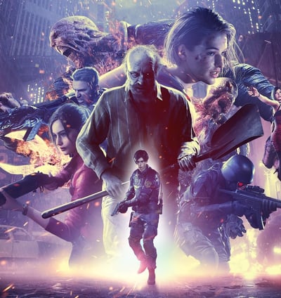 Poster contendo os personagens da franquia de games Resident Evil
