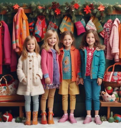 A spacious retail store with bright lighting and neatly arranged clothing and footwear displays. Mannequins wearing children's outfits are prominently featured in the foreground, while various clothes and shoes are organized on racks and shelves throughout the store. People are seen browsing and shopping in the background, adding a lively atmosphere to the setting.