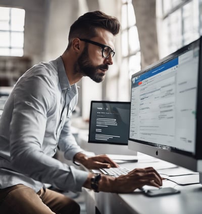 A man on desktop computer using pay per click marketting stratergy