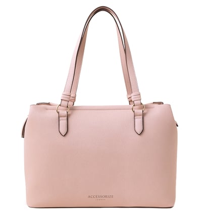 a pink handbag with a pink purse and a white purse