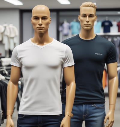 A maniquine wearing a casual T Shirt, on the right a maniquine wearing a compression shirt 