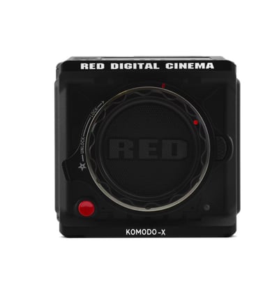 a red camera with a red digital camera attached to it