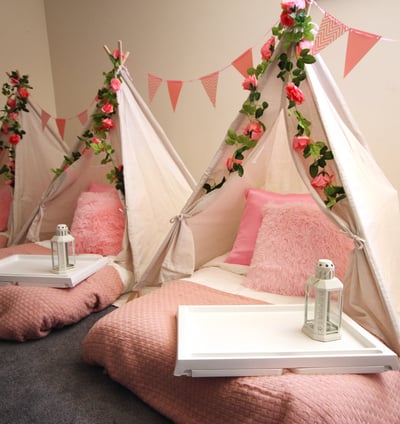 teepee slumber hire enchanted flower theme with garland