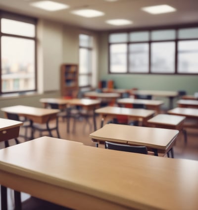 a classroom with desks and desks and chairs