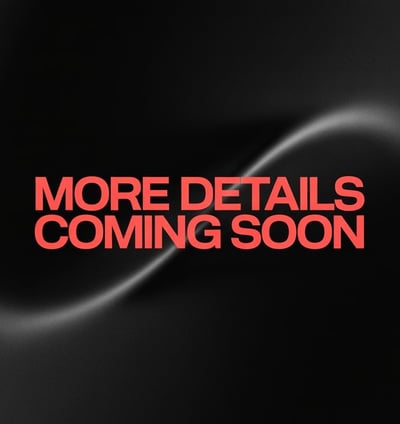 a black and white photo of a black and red text that says more details coming