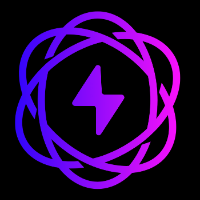 a purple and purple arrow symbol with a lightning bolt