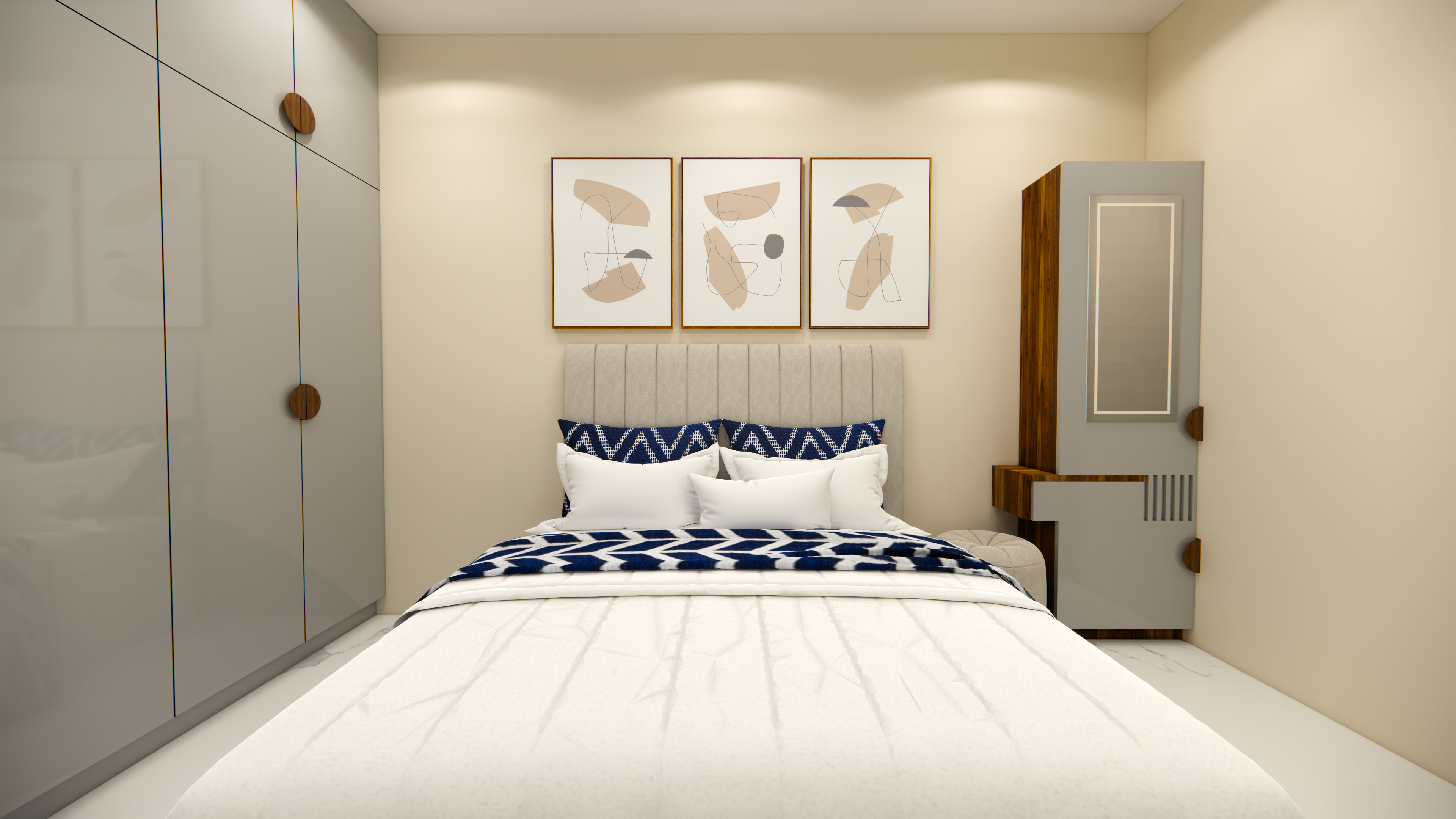 POOJA HEIGHTS - 3D image of a Minimalistic Bedroom