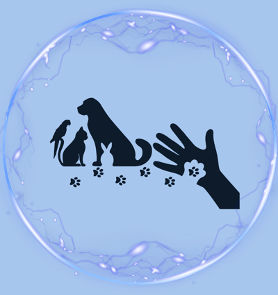 a person holding a dog and a dog paw print 
