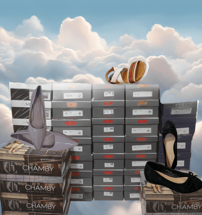 a display of a variety of shoes