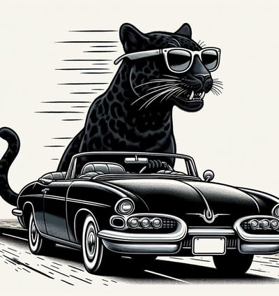onça preta pilotando um carro