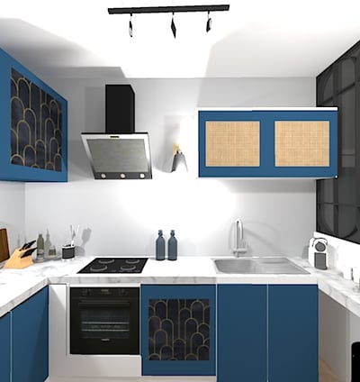 3D rendering art deco style kitchen / rendu 3D cuisine style art déco