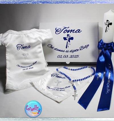 Krsni set za krštenje s personaliziranom košuljicom i krunicom