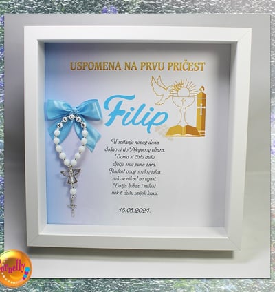 Unikatni okvir za prvu pričest s simbolima vjere i personalizacijom