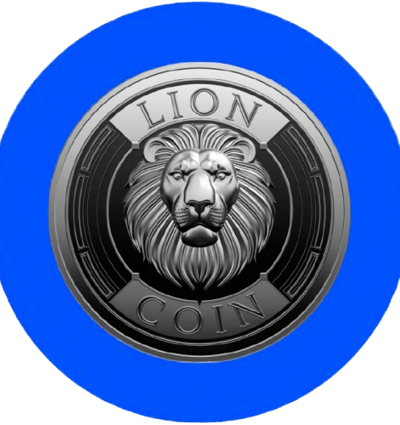a lion head on a blue background with a lion head