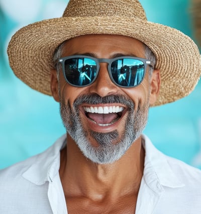 Man with big smile and hat, dental tourism Thailand