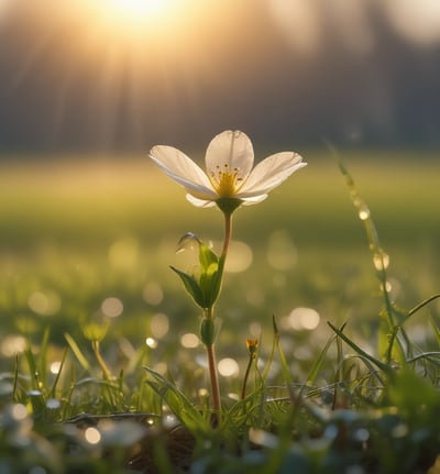 a single flower in the middle of a field