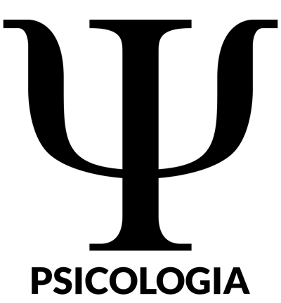 Emblema acadêmico de psicologia, com predominância das cores branco e preto.