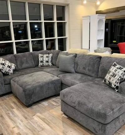 Grey velvet sectional sofa by afsar sofa repair