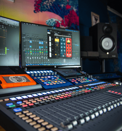 image of recording studio mixing desk