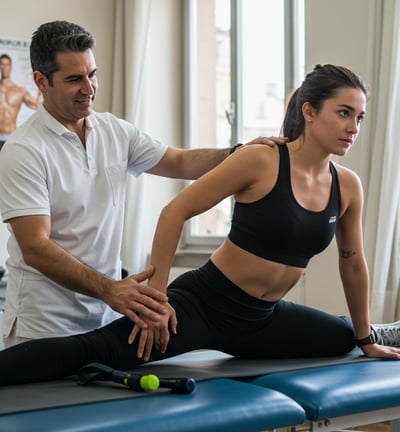 Un fisioterapista effettua una terapia con una paziente