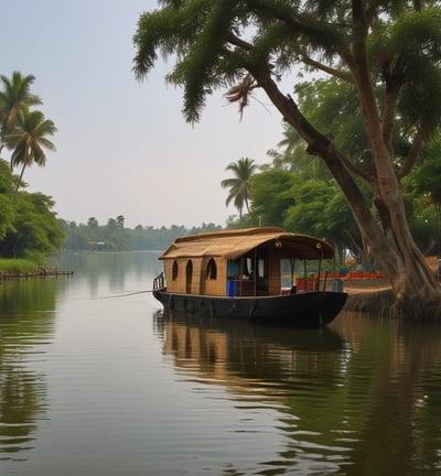 A vintage blue van with a white roof and decorative elements is parked on a paved area. The side of the van features the words 'Holiday House' in yellow script, suggesting it is affiliated with a specific location. The van has whitewall tires and a roof rack, with a window displaying stickers. The setting includes stone walls and greenery, indicating an outdoor urban or suburban environment.