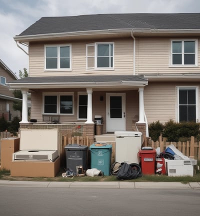 home furniture and appliances on the curb in front of there home.