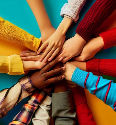 a group of people holding hands together in a circle