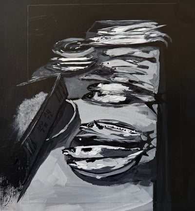 Title: Fish Market - An abstracted painting of a fish market display.
