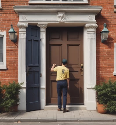 Peeling paint on a wall with a design featuring pipes and a painted tree. Light casts shadows across the surface, highlighting the texture of the flaking paint. The colors divide the wall with a contrasting lower green section and upper pale section.