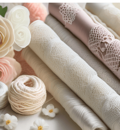Gorgeous lacy fabrics and flower trimmings