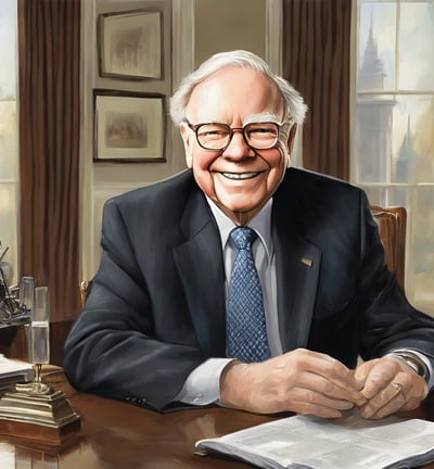 a man in a suit and tie sitting at a desk warren buffett