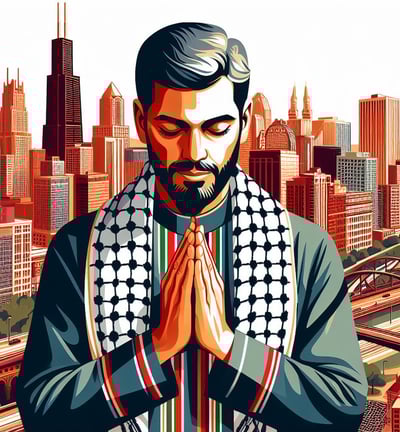 Raheem Ibrahim, Palestinian Immigrant navigating Chicago streets with faith and wisdom.