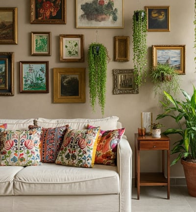 a couch with pillows and pillows on a wall