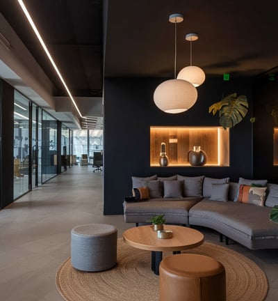 Espacio de trabajo flexible con estaciones modulares.