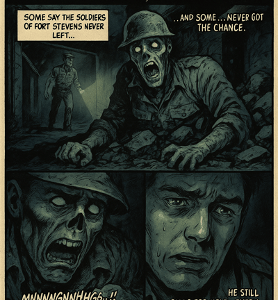 Zombie comic page – undead horror graphic novel illustration with walking dead and gory suspense"