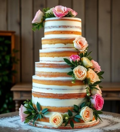 6 tiered wedding cake with roses