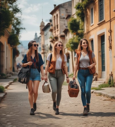 a man riding a skateboard down a street next to tall buildings