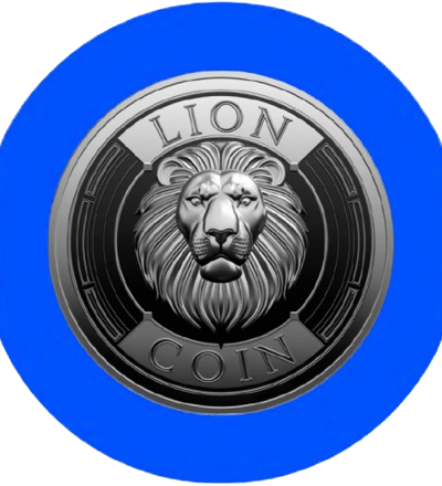 a lion head on a blue background with a lion head