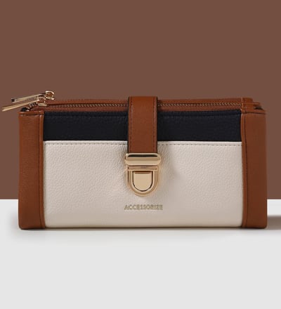 a wallet with a zippered wallet and a gold chain