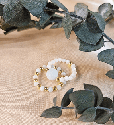 amazonite and mother of pearl beaded rings